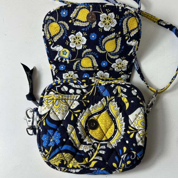 Vera Bradley Ellie Blue Yellow Blue Elephant Floral Quilted Mini Crossbody Bag - Picture 3 of 12